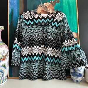 Y2K Crochet Zigzag Knit Bell Sleeve Cardigan Festival LANA LEE M Petite